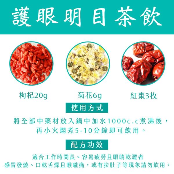 長時間使用3C產品容易導致眼睛乾澀疲勞，枸杞、菊花、紅棗可幫助護眼、改善眼睛疲勞