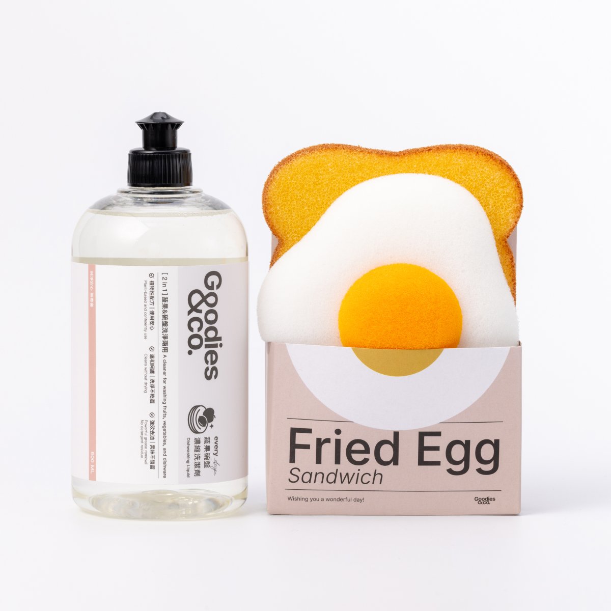 (贈品)Goodies&co.-蔬果碗盤濃縮洗潔劑+荷包蛋吐司清潔海綿組 所有商品